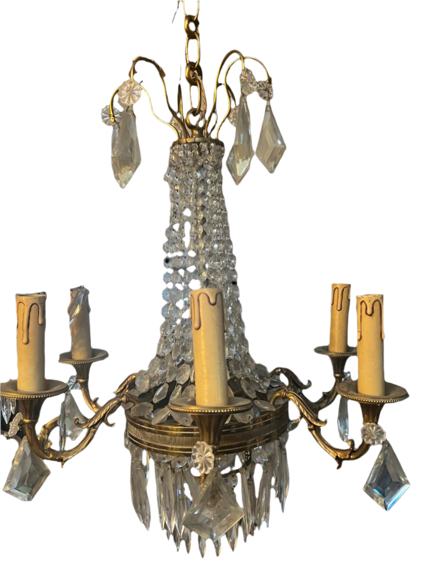 French Bronze and Crystal Pendant Chandelier