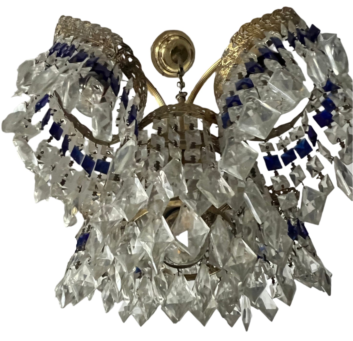 Exceptional Art Deco Butterfly Chandelier with Rare Sapphire Blue Crystals – 1920s