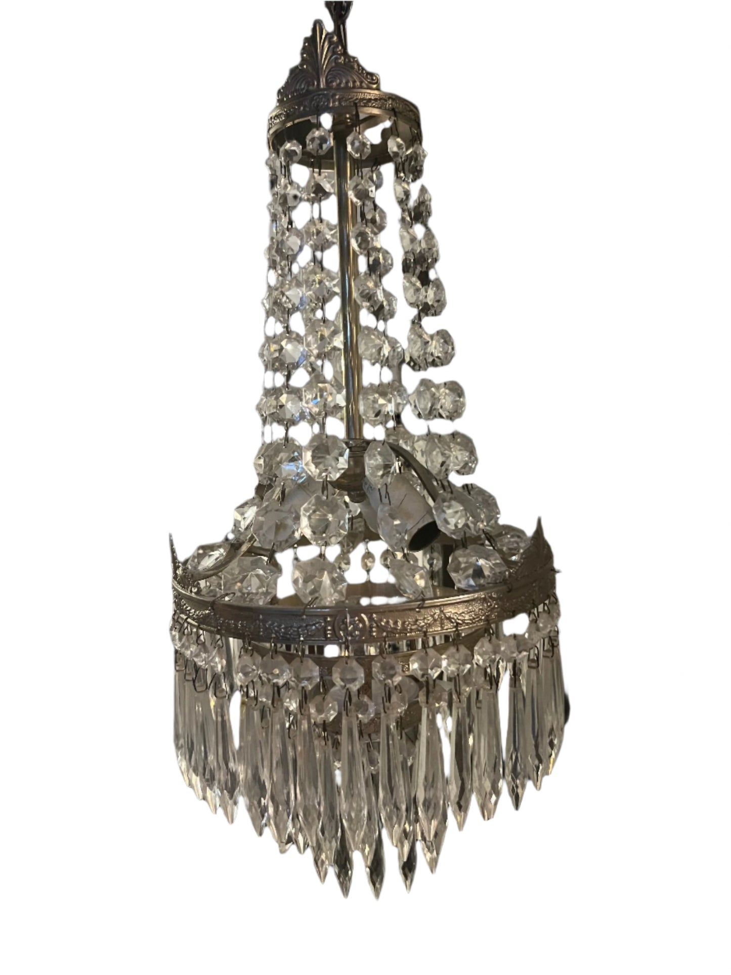 French Bronze and Pendule Crystal Chandelier