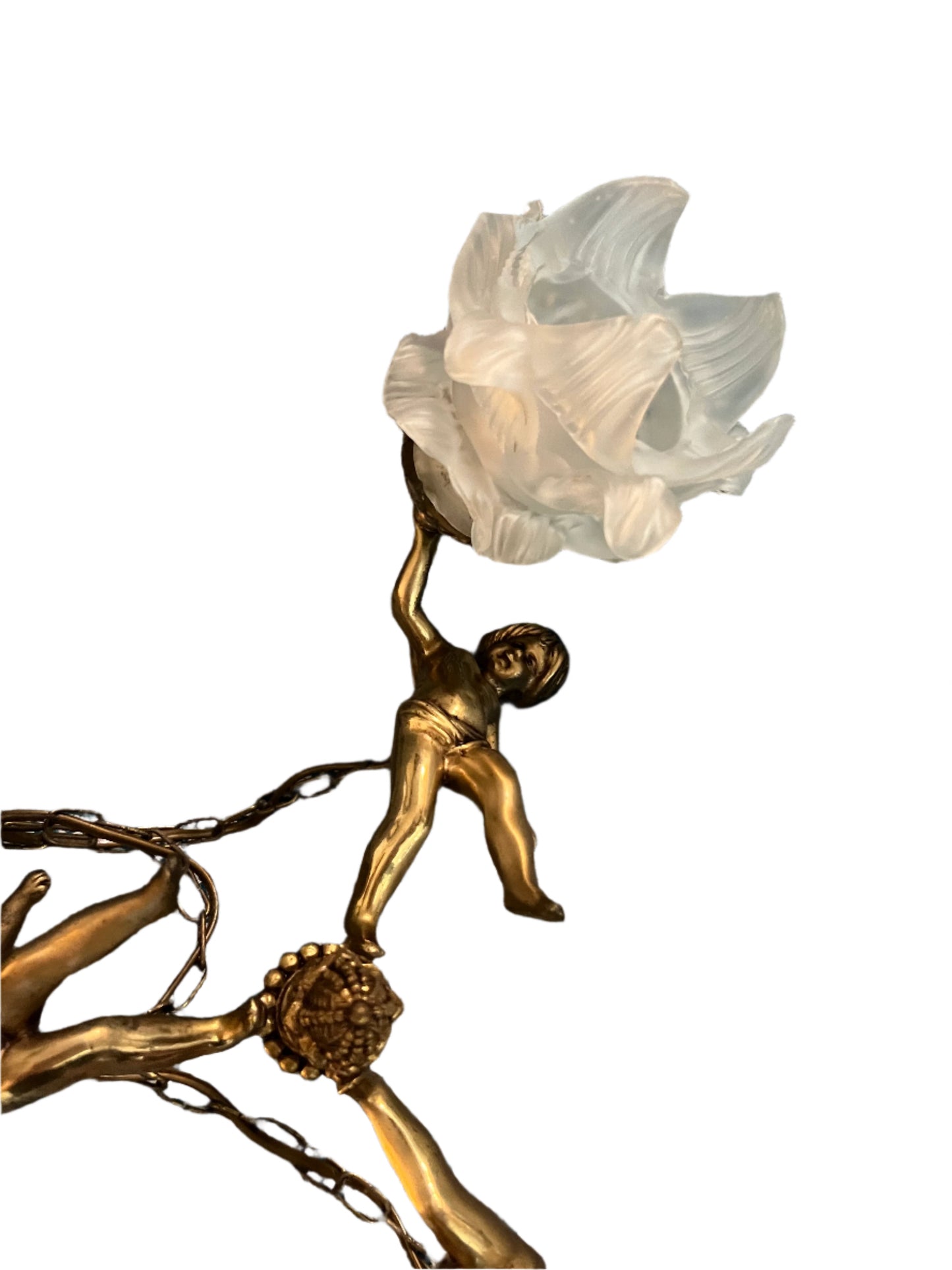 SOLD - Bronze Cherub Chandelier