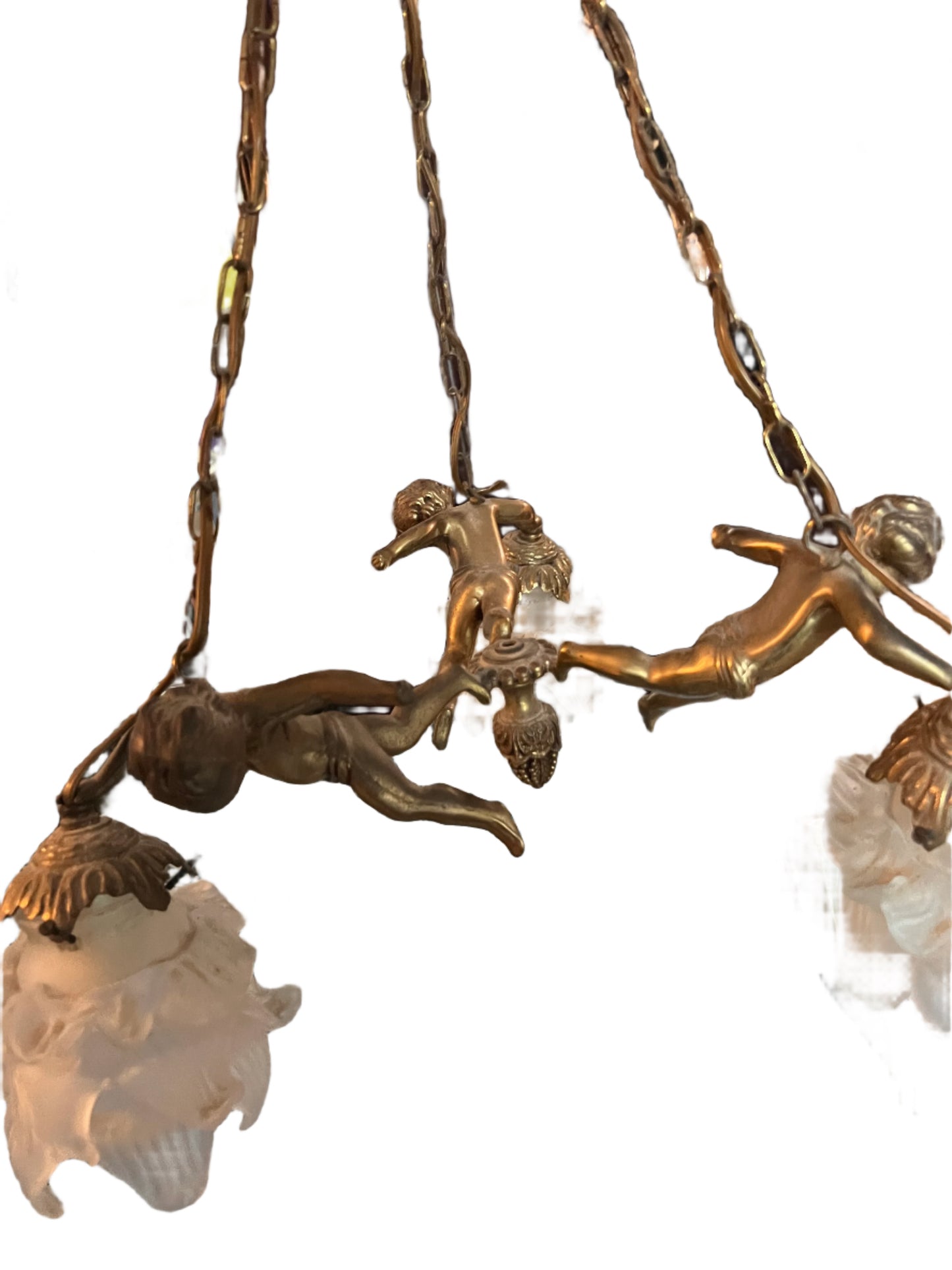 SOLD - Bronze Cherub Chandelier
