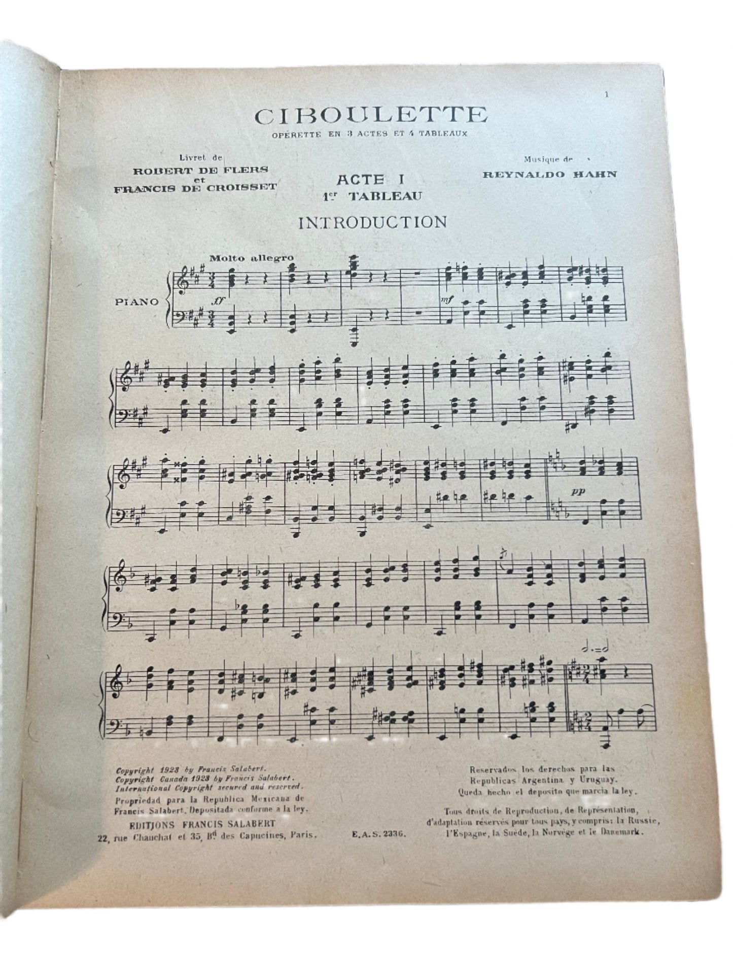Exceptional Signed Opera Score: Ciboulette by Reynaldo Hahn (1925/1928)