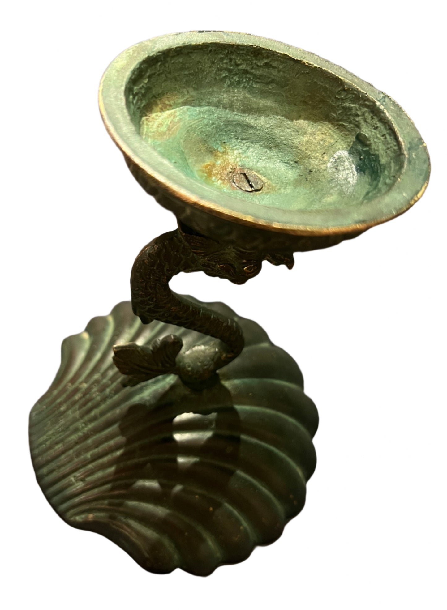 Antique French Bronze Dolphin Shell Dish – 19th Century Nautical Elegance